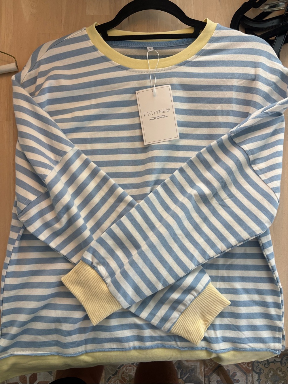 Kids Blue & White Striped Pajama Top with Yellow Trim